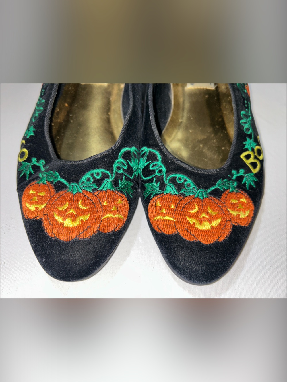 Mootsies Tootsies Halloween Cat Black Boo Ballet Flats Velvet with Embroidery - Picture 3 of 11